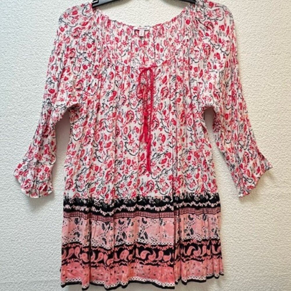 BONGO Floral Pink and Black Tunic Top